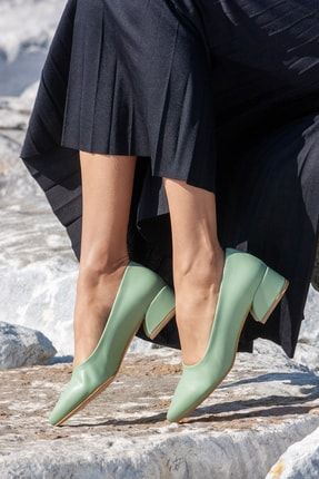 Kadın Mint Yeşil Cilt Topuklu Ayakkabı B02605