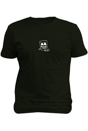 Siyah Ünisex Marshmellohead Beyaz Baskılı T-shirt ERD20790033501120