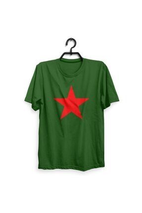 Unisex Haki Kızıl Yıldız Kısa Kol T-shirt SLDR198