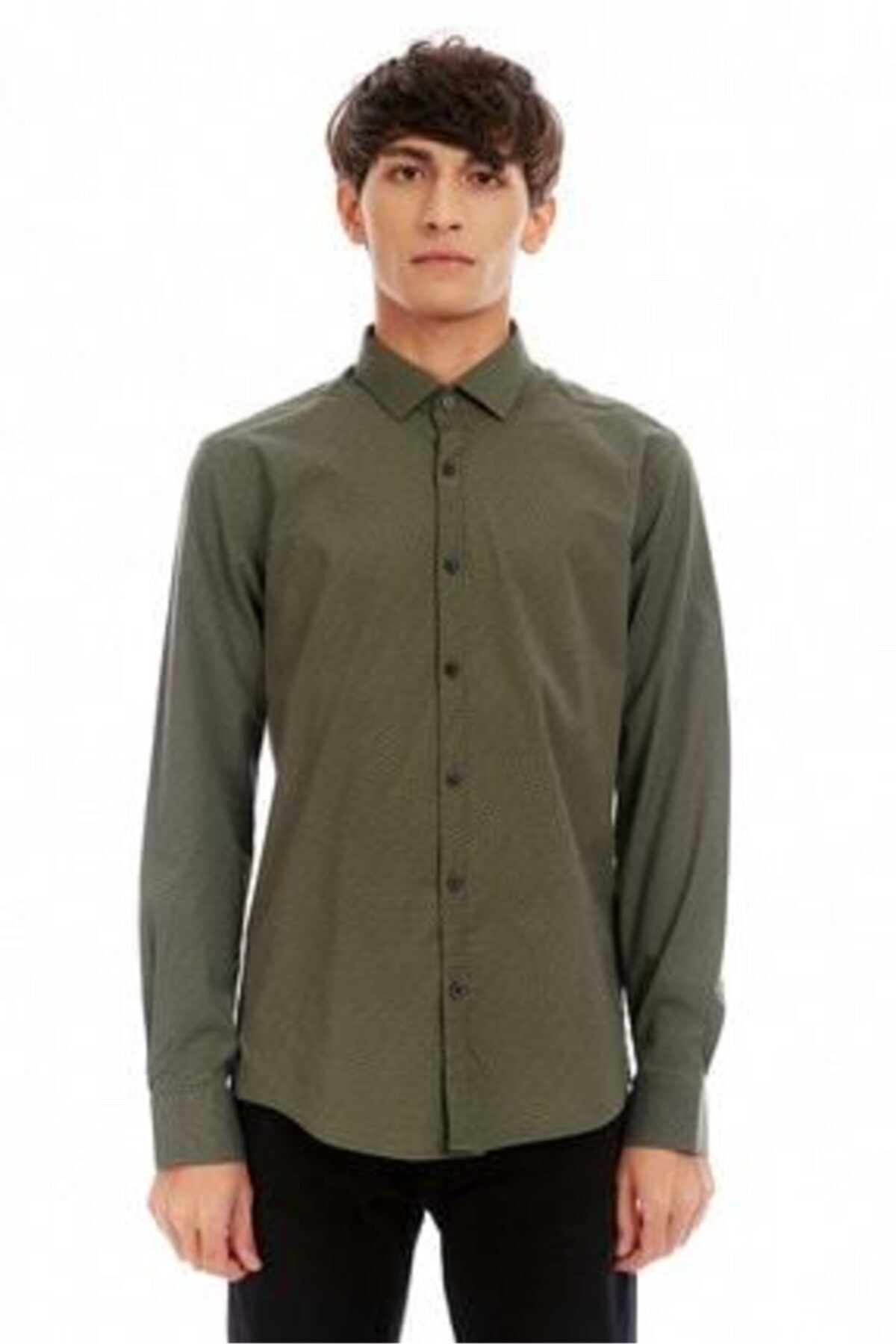 Erkek Haki Poly Likra Baskılı Gömlek | ME19S111693