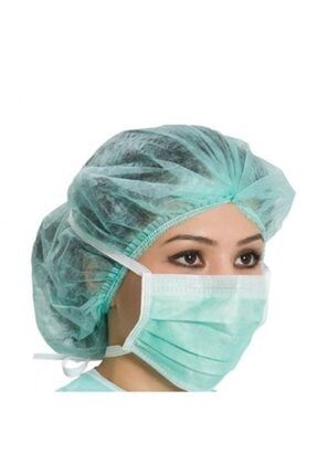 100 Adet - Bağcıklı Cerrahi Maske Yeşil - Meltblown MEGE MB33