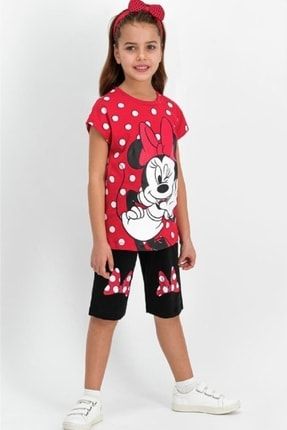 Minnie Mouse Lisanslı Kırmızı Kız Çocuk Kapri Takım D4307-C