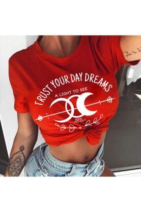 Kadın Kırmızı Dream Baskılı Tshirt KTSHRT02