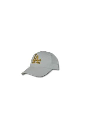 La Los Angeles Unisex Beyaz Şapka Özel Altın Gold Nakış NXSAPKABEYAZ