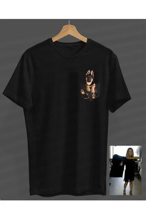 Unisex Erkek-kadın Cep Alman Kurdu Siyah Yuvarlak Yaka T-shirt. S23358048430SİYAHNVM