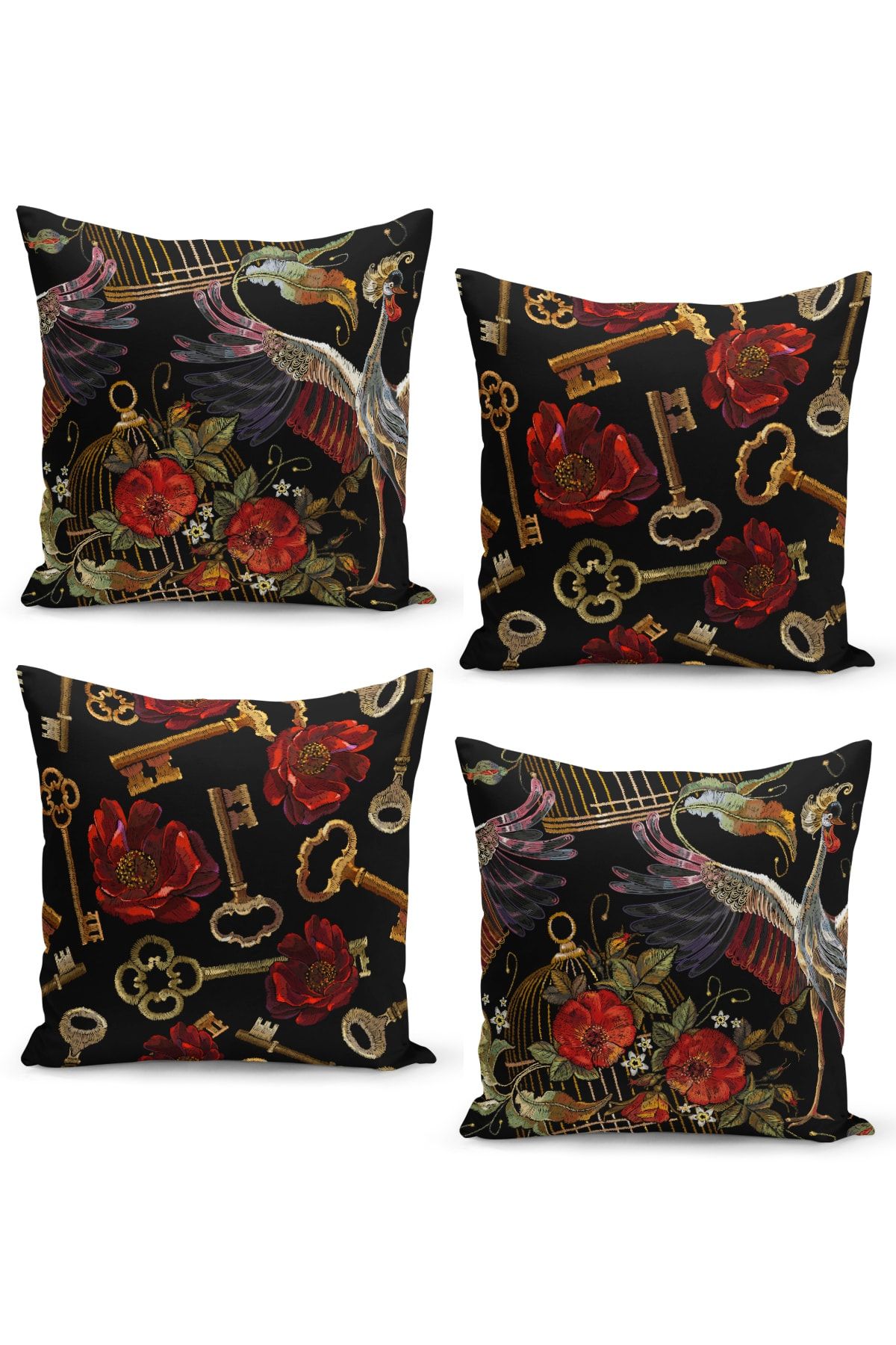 Filamente Set De 4 Fete De Pernă Cu Broderie Cu Model Tropical Cușcă De Păsări - 43 x 43