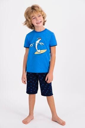 Erkek Çocuk Mavi Cobalt Baskılı Kısa Kol Bermuda Takım RP2326-C
