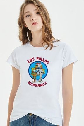 Los Pollos Hermanos Bad Jesse Baskılı Beyaz Kadın Örme Tshirt T-shirt Tişört T Shirt BGA2229KDNTS