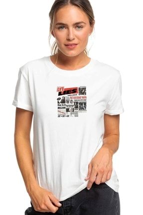 Lıes Baskılı Beyaz Kadın Örme Tshirt T-shirt Tişört T Shirt BGA2214KDNTS