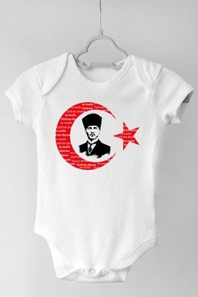 Unisex Bebek Beyaz Atatürk Baskılı Çıtçıtlı Body AA-102