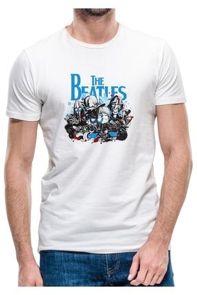 The Beatles Baskılı Beyaz Erkek Örme Tshirt BGA1553ERKTS