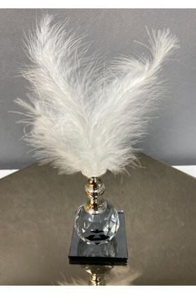 Beyaz Tüylü Gümüş Kristal Top Tüylük Dekor vip1009
