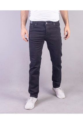 Erkek Siyah Renk Slim Fit Likralı Normal Bel Düz Boru Paça Kot Pantolon 11649 PBLC-1649