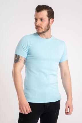 %100 Pamuk 0 Yaka Ribana Bebe Mavi T-shirt 2143