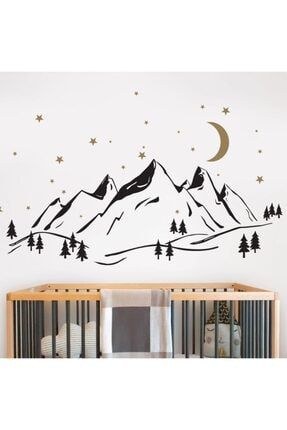 Duvar Sticker Çocuk Odası - Gece Gökyüzü Dağlar , Ay Ve Yıldızlar arcodu000000123