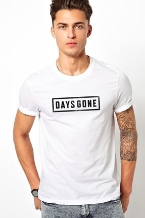 Days Gone Logo Baskılı Beyaz Erkek Örme Tshirt RF0088-ERKTS