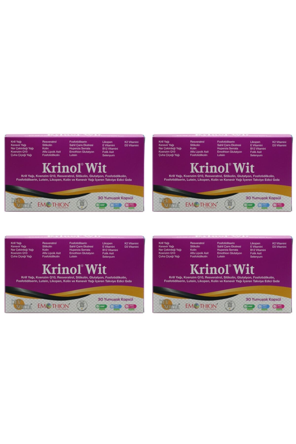 Krinol Wit - Krill Yağı, Koenzim Q10 - 30 Kapsül - 4 Kutu