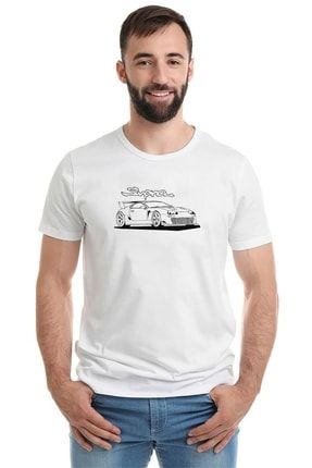 Araba Supra Baskılı Beyaz Erkek Örme Tshirt T-shirt Tişört T Shirt RF0288-ERKTS