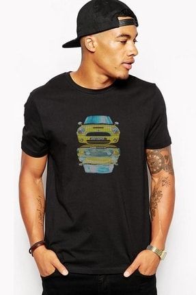 Mini Cooper S Baskılı Siyah Erkek Örme Tshirt RF0644-ERKTS