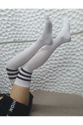 Beyaz Siyah Çizgili Uzun Dizüstü Çorap YELISS-BCK-25-YSTRMD140
