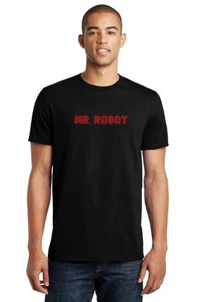 Mr Robot Baskılı Siyah Erkek Örme Tshirt RF1122-ERKTS