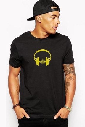 Dj Headphone Baskılı Siyah Erkek Örme Tshirt T-shirt Tişört T Shirt RF1190-ERKTS