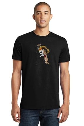 One Piece Baskılı Siyah Erkek Örme Tshirt SFK1374ERKTS