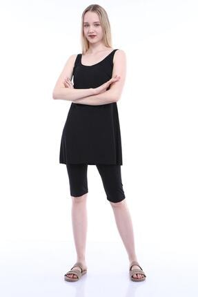 Kadın Siyah Büyük Beden Düz Taytlı Elbise Mayo ST366SİYAH