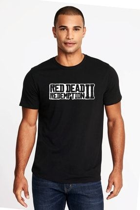 Red Dead Redemption 2 Logo Baskılı Siyah Erkek Örme Tshirt RF0400-ERKTS