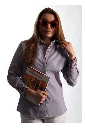 Kadın Lila Yaka Detaylı Casual Gömlek WS0015