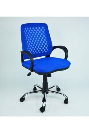 Fileli Petek Ofis Büro Bilgisayar Koltuğu Sandalyesi Mavi Krom Ayak PTKMAVKROM