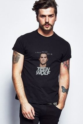 Teen Wolf Lose Your Mind Baskılı Siyah Erkek Örme Tshirt SFK2204ERKTS