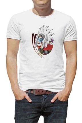 Naruto Jiraiya Baskılı Beyaz Erkek Örme Tshirt BGA0341ERKTS
