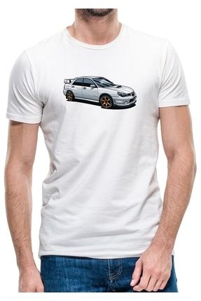 Subaru Impreza Stı Beyaz Baskılı Beyaz Erkek Örme Tshirt BGA1153ERKTS