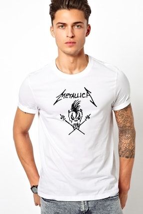 Metallica Baskılı Beyaz Erkek Örme Tshirt T-shirt Tişört T Shirt RF1177-ERKTS