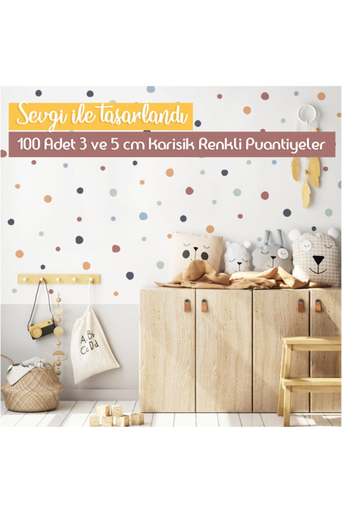 Sticker Sepetim Duvar Sticker Bebek Ve Çocuk Odası Puantiye Seti 3 Ve 5 cm 100 Adet fotoğrafı 3 (önizleme)