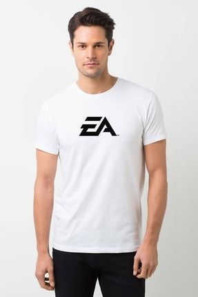 Ea Logo Baskılı Beyaz Erkek Örme Tshirt T-shirt Tişört T Shirt RF0894-ERKTS