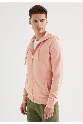 Erkek Pembe Regular Fit Kapuşonlu Core Zıp Hoodie WMSS01