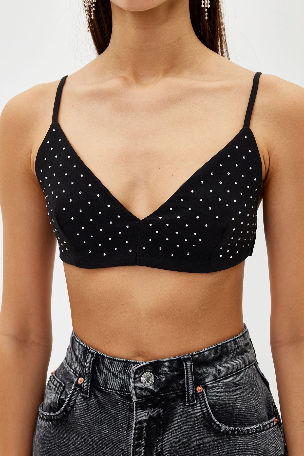 Trendyol Collection-Черно изрязано бюстие с лъскав камък - TPRSS24BS00002 5
