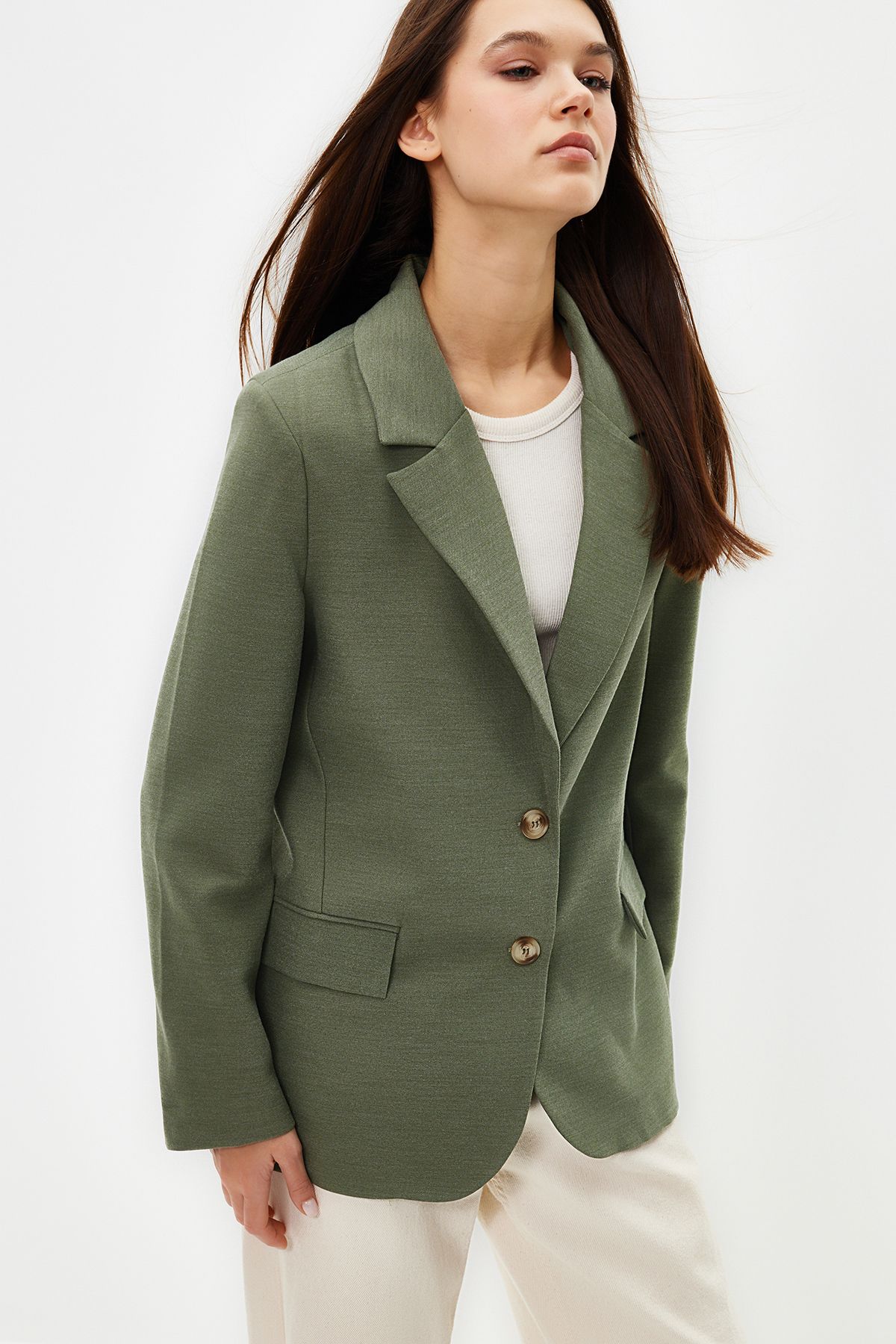 Trendyol Collection-Limitierte Auflage - Mintfarbene, gefütterte Blazerjacke im regulären Stil TWOAW23BC00132 3