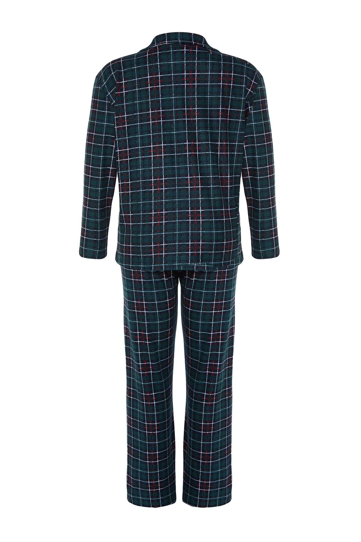 Trendyol Curve-Grünes Pyjama-Set aus Strick mit kariertem Hemdkragen - TBBAW24AI00033 8