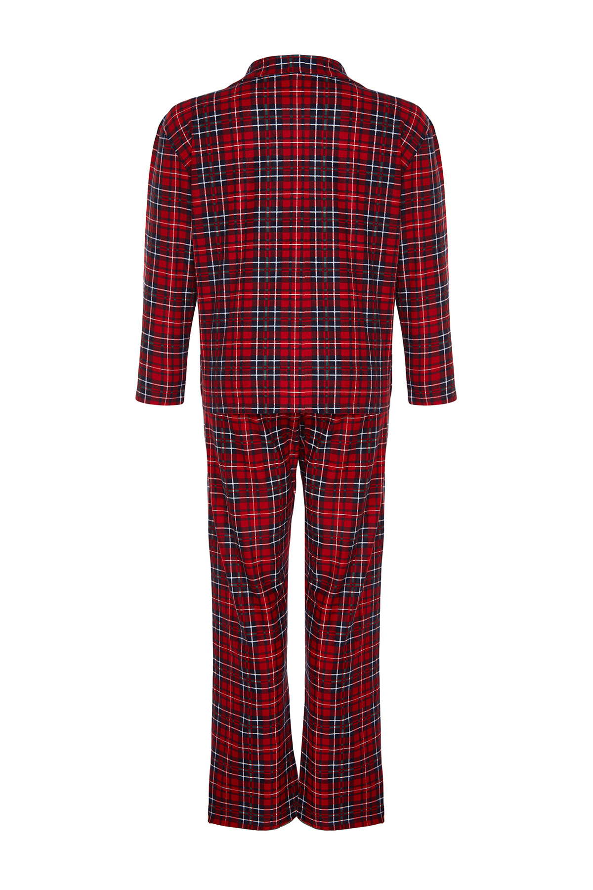 Trendyol Curve-Red Plaid Shirt Collar Soft Button Knitted Pajamas Set Tbbaw24Ai00033 8
