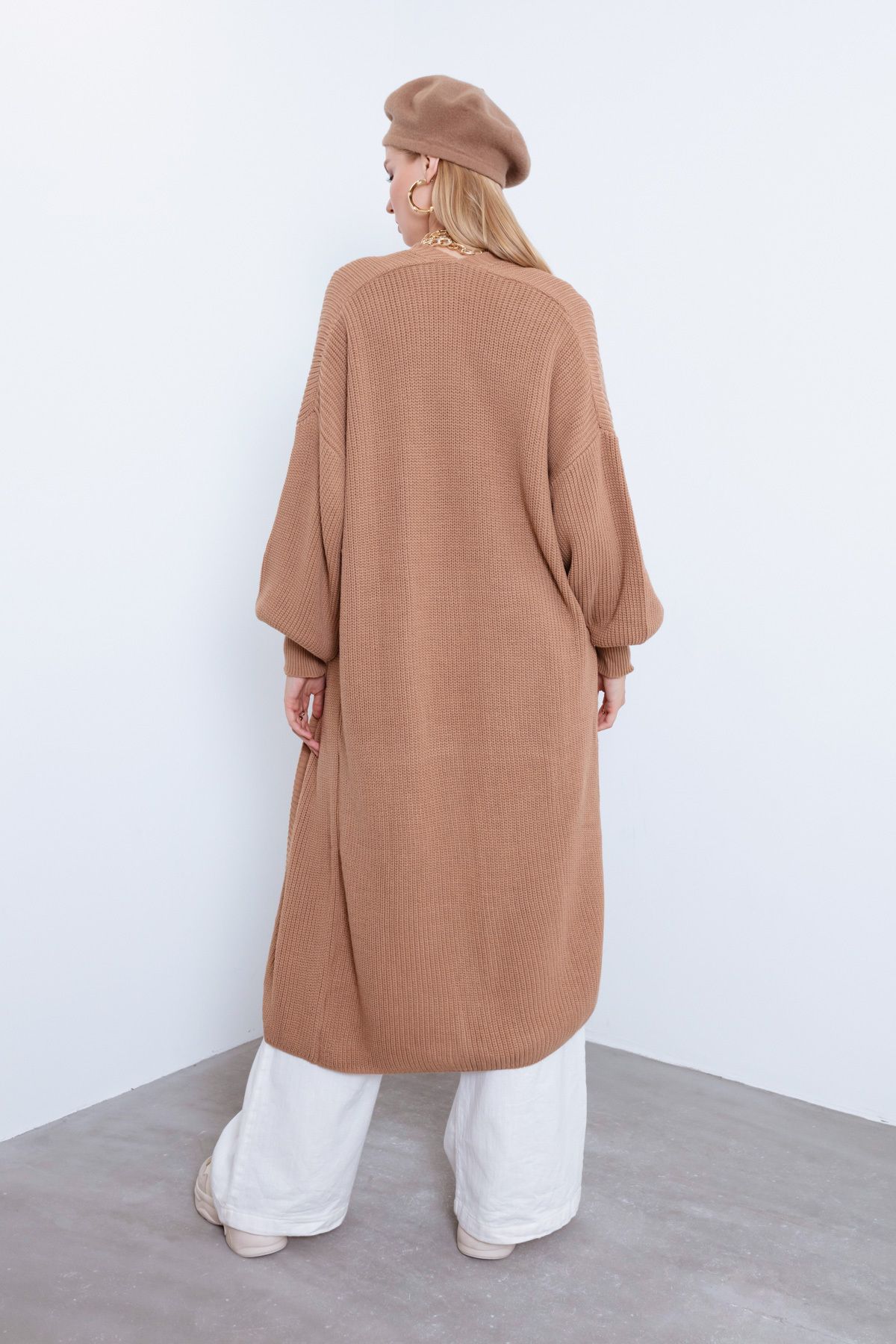 Lafaba Women s Tan Balloon Sleeve Long Cardigan Trendyol