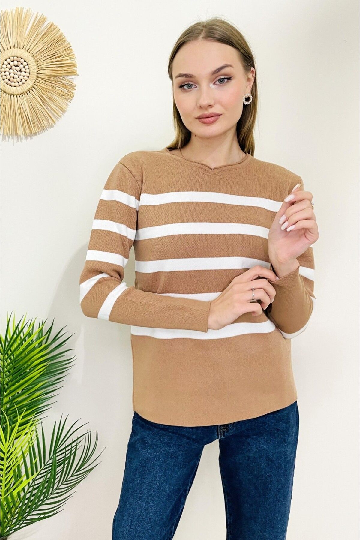 Camel on sale striped sweater