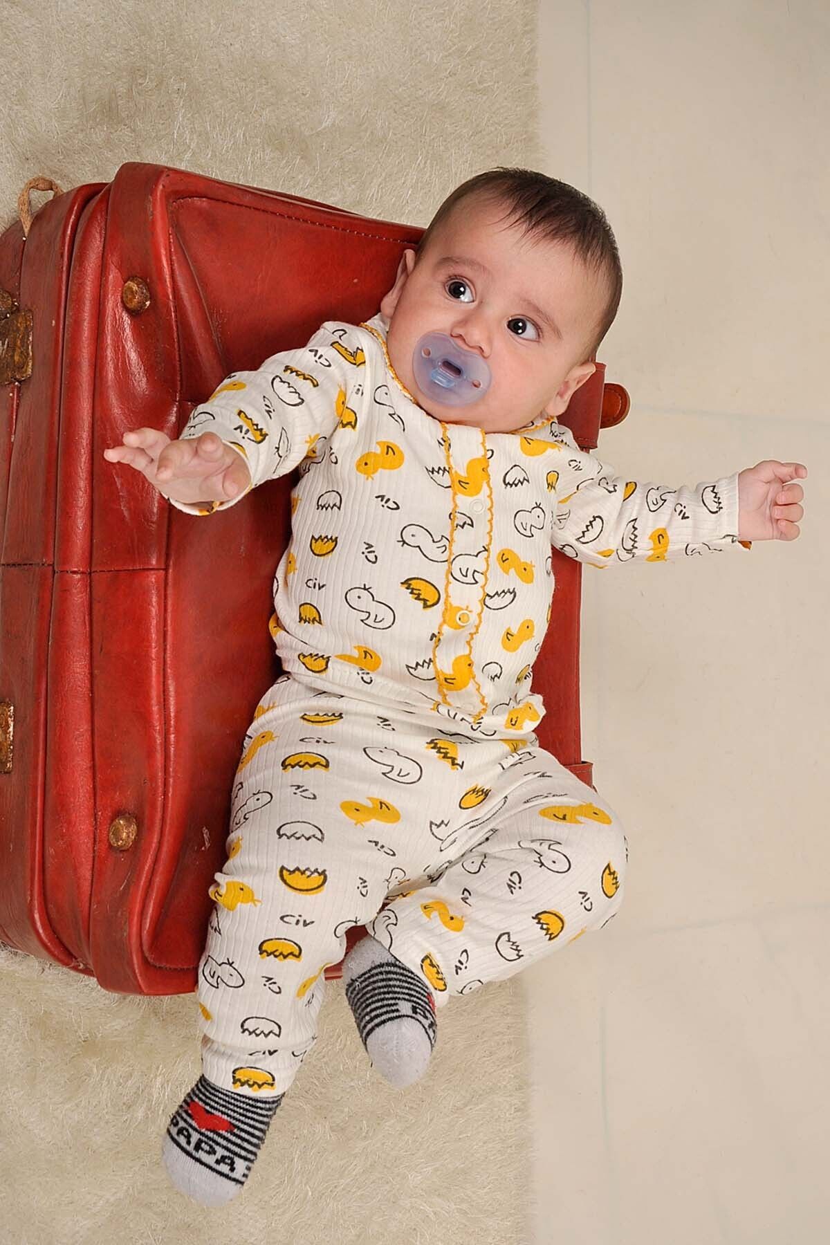 Peki Newborn Baby Soft Cotton Slim Fit Chick Model Embroidered Printed Pajama Set 14796