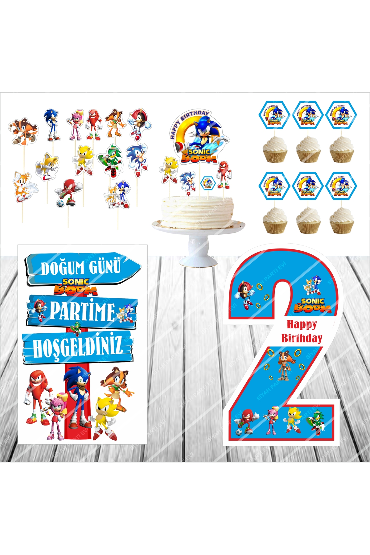 Sonic Boom Doğum Günü Masa Panosu / Pasta Süsü Seti 2 Yaş