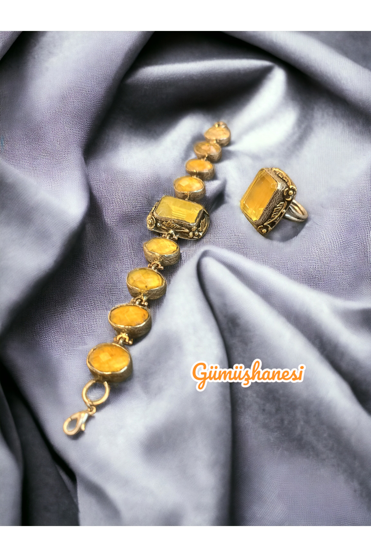 Gümüşhanesi Doğal strin taşlı yüzük ve bilekliğimiz