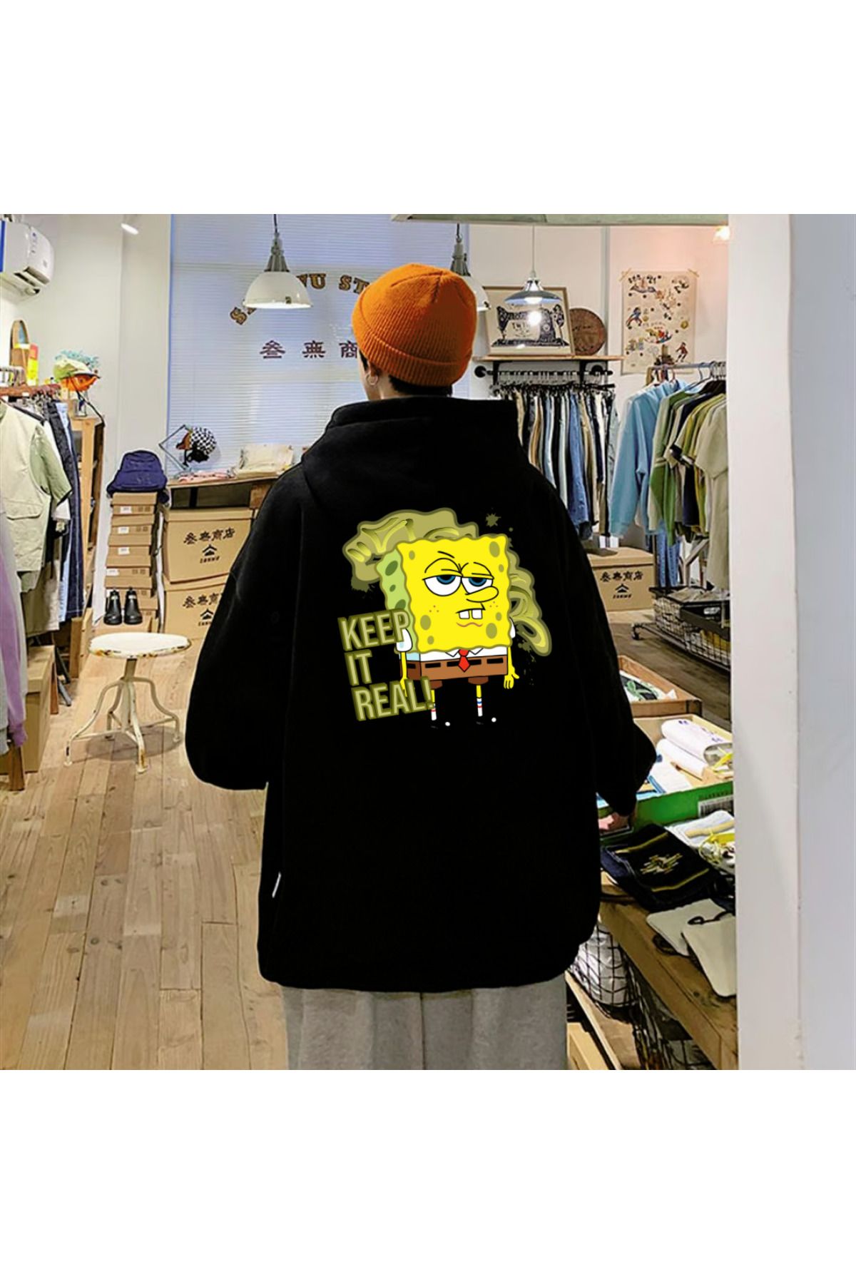 The Champs Street Wear Sponge Bob Oversize Unisex Black Sweatshirt