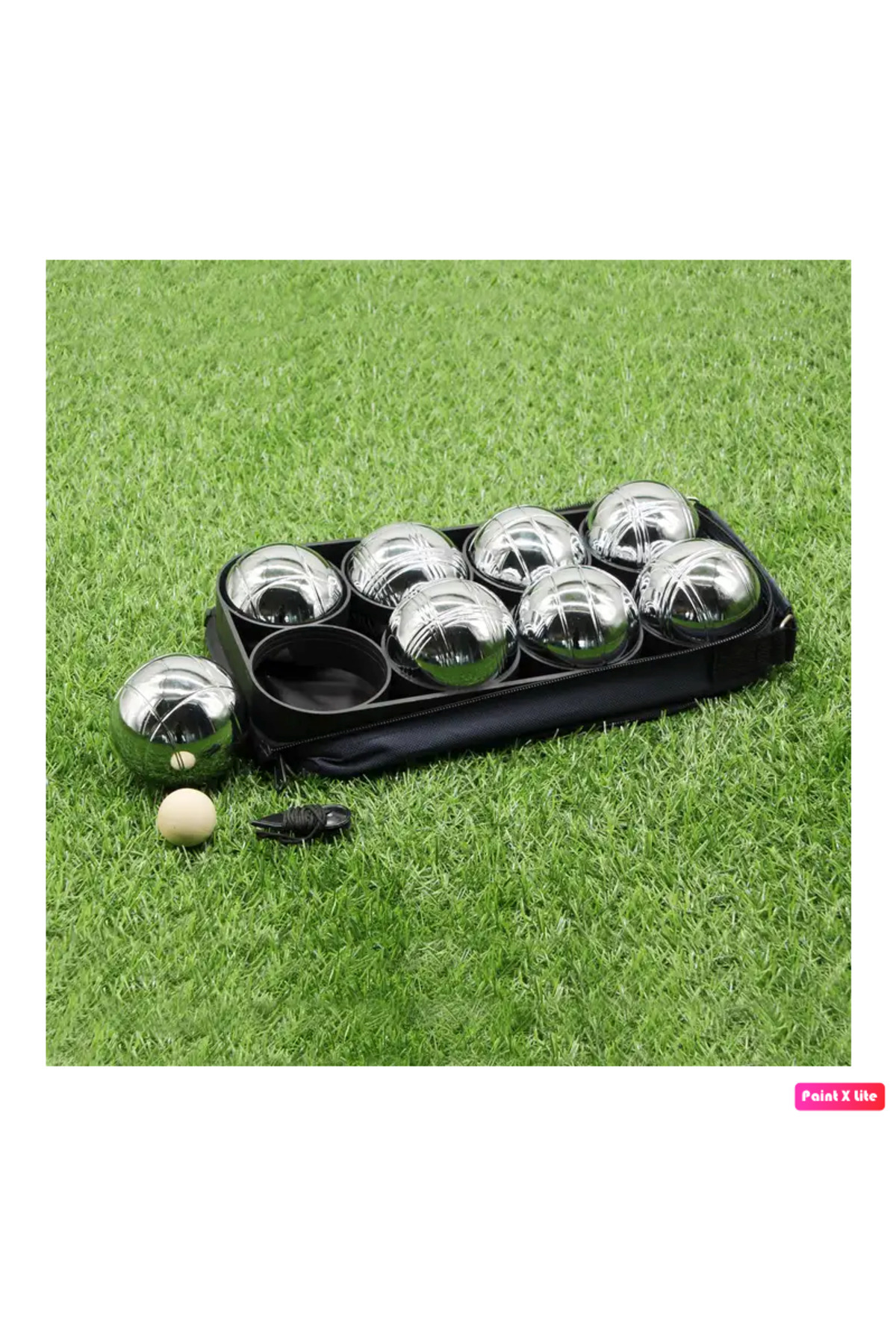 Povit-8-Piece Bocce Set with Bag 8 Pieces Chrome Steel Bocce Balls (720 gr) + Wooden Pallino and Tape Measure Gift 5