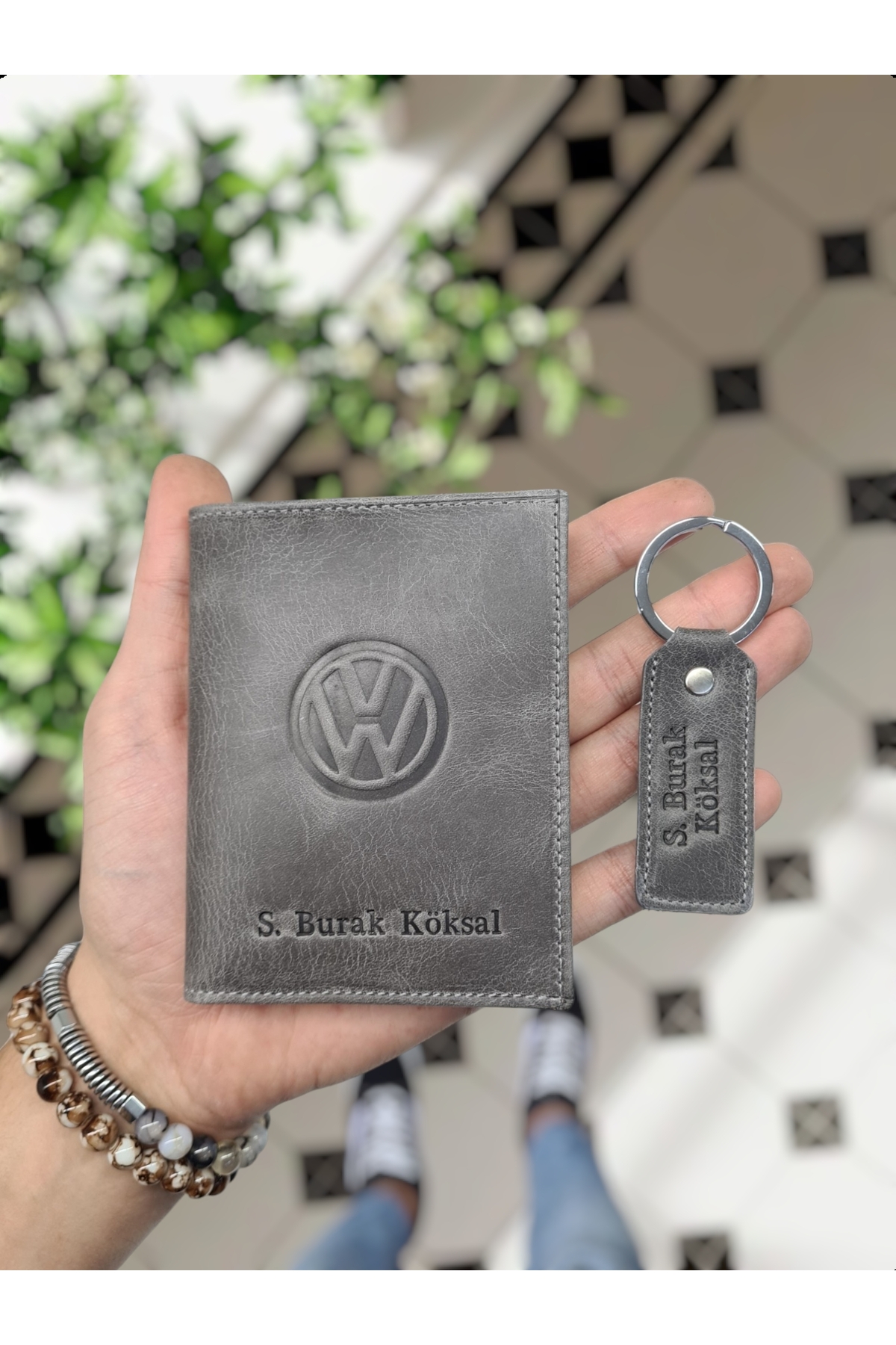 1904 Genuine Leather Vehicle License Case Custom Bag And Leather Keychain